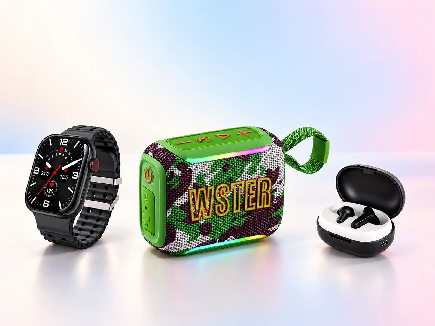 WSTER WS-820 Mini-Lautsprecher, WS-GS10 Smartwatch und WS-205 TWS-Ohrhörer